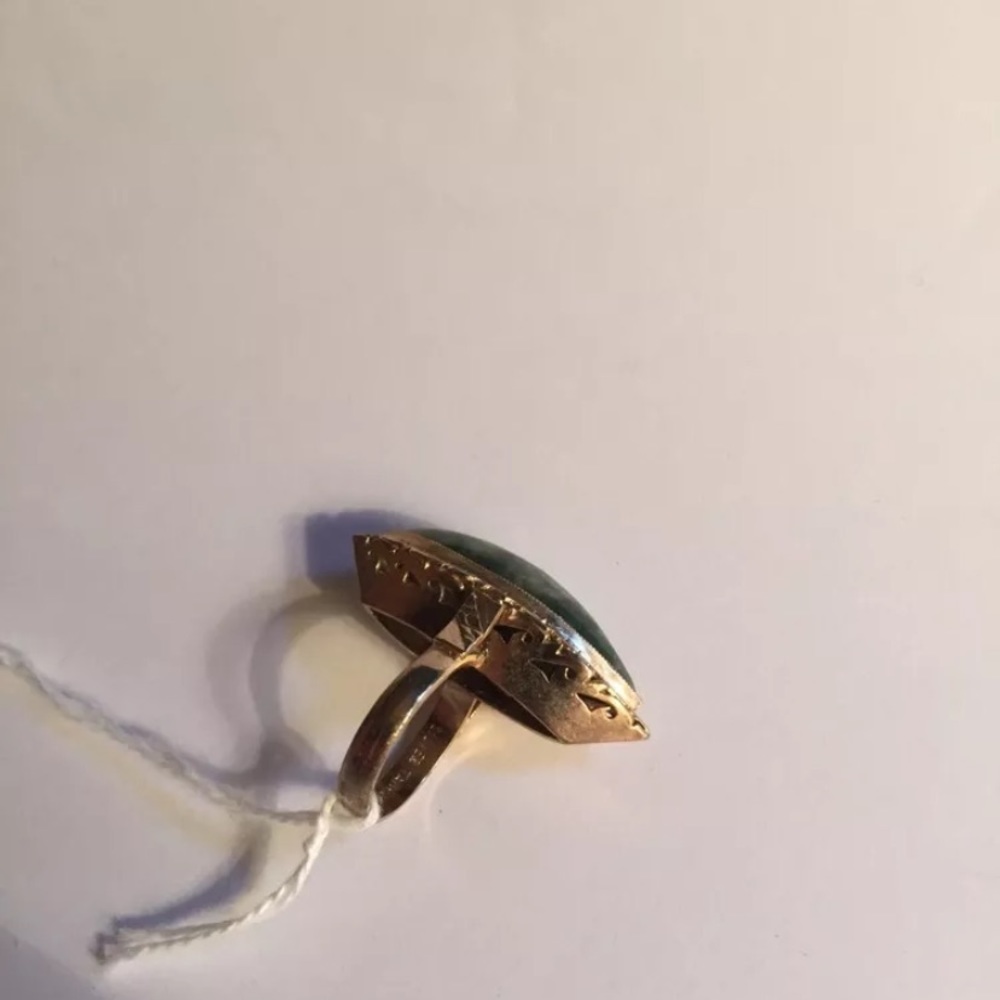 R4) antique green/white BURMA JADITE sterling RING - Picture 8 of 8